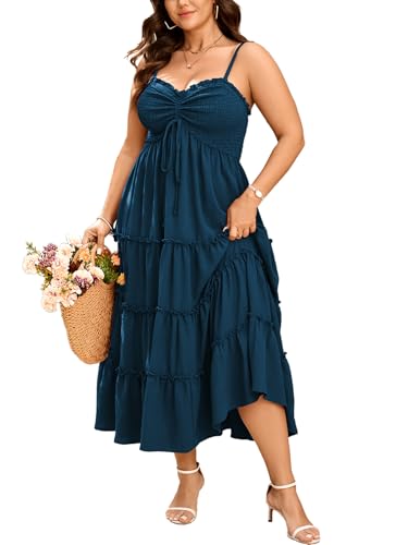 SHESTARR Plus Size Spaghetti Strap Summer Maxi Dress - color: Lake Blue, size: XX-Large Plus