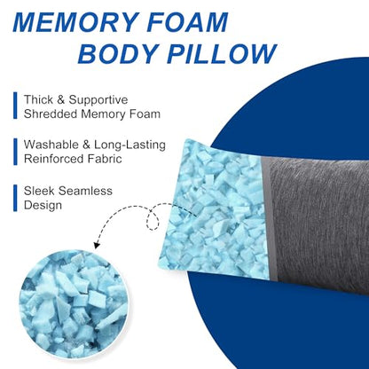 Hiasan Cooling Body Pillow for Adults, Memory Foam Insert 20x60 Inch Grey