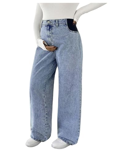 MakeMeChic Women's Maternity Jeans Loose Fit Over The Belly Pants - color: Light Blue, size: Medium