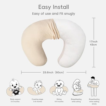 FUNUPUP Muslin Nursing Pillow Cover Replacement, Beige & Plaid - color: Beige&plaid