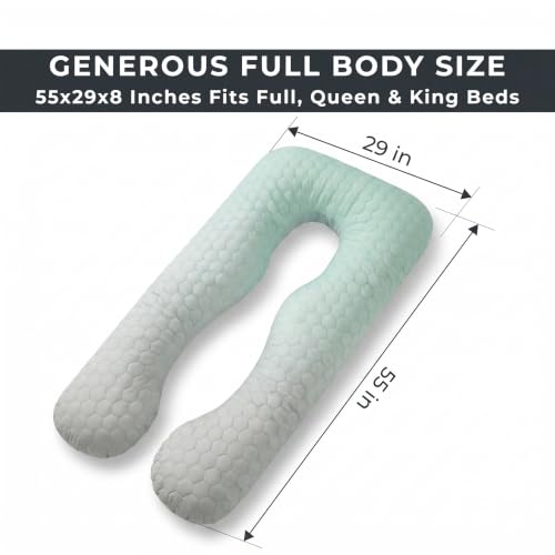 U Shaped Pregnancy Pillow Quilted Honeycomb 55 in Sage Ombre - color: Quilted – Sage Ombre