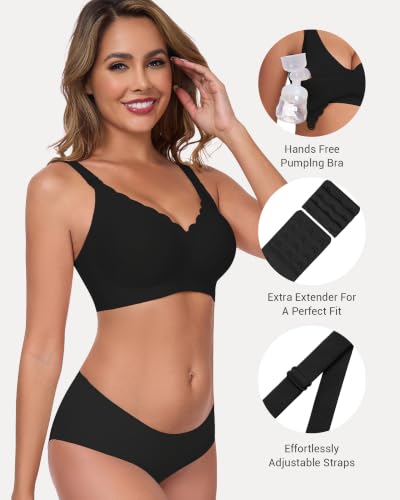 Vinfact Pumping Bra Hands Free-No Underwire Full Coverage Seamless Every Day Bra Holding & Breast Pump Bra - color: Black, size: Medium