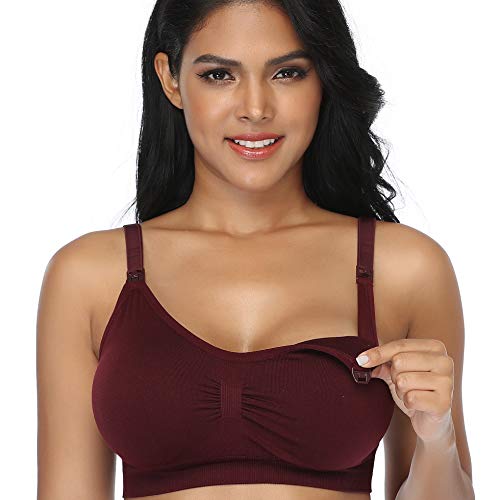 GXXGE 4Pack Nursing Bras for Breastfeeding Maternity Bra Comfort Seamless Pregnancy Sleep Bralette - color: 4pcs (Black Beige Rosered White), size: Large