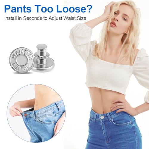 Ceryvop 12 Set Jean Buttons for Loose Jeans, No-Sew Button Pins for Pants Replacement - color: Multicolor