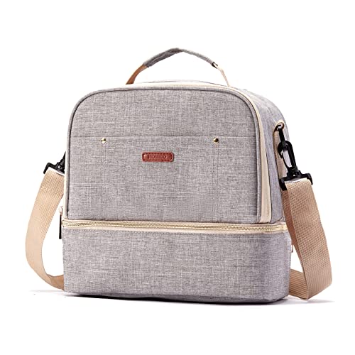 Breast Pump Bag Cooler Compartment Moistureproof Bag Double Layer for Mother Breast Milk Pump Lunch Bag Outdoor Working (Grey) - color: Grey