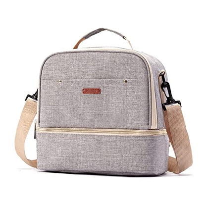 Breast Pump Bag Cooler Compartment Moistureproof Bag Double Layer for Mother Breast Milk Pump Lunch Bag Outdoor Working (Grey) - color: Grey