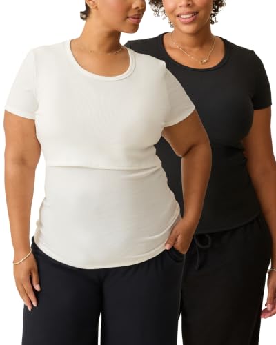 Kindred Bravely Essentials Ribbed Nursing T Shirt Maternity Crewneck 2 Pack - color: Black & White, size: Large