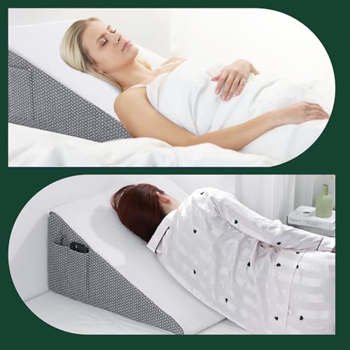 HOMBYS Bed Wedge Pillow Cover Bed Wedge Pillowcase with Side Pocket & Zipper-Soft, Breathable, Removable & Machine Washable-Cover Only, (25"x25"x8")