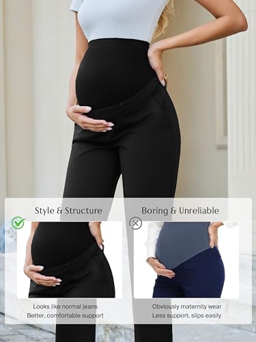 Ecavus Women's Maternity Work Pants with Seamless Over Belly Waistband - color: Black-regular, size: Medium
