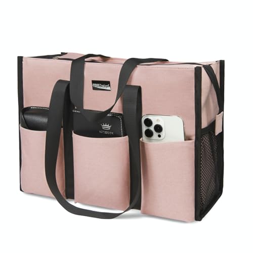 TOPDesign Utility Water Resistant Tote Bag with 13 Pockets, Zipper Closure - color: Pink, size: Large