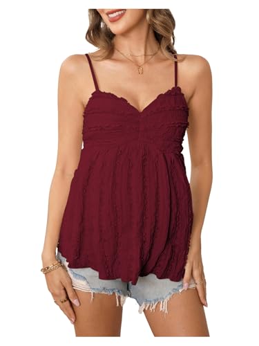 MakeMeChic Women's Maternity Babydoll Tank Tops Peplum Ruffle Cami Top - color: Red, size: X-Large