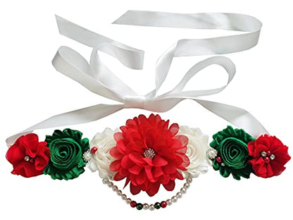 Unique pearls maternity sash for baby shower gender reveal - color: Christmas