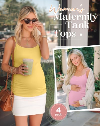 4 Pack Maternity Tank Tops - color: Peach Pink, Gray-green, Yellow, Coffee, size: Large