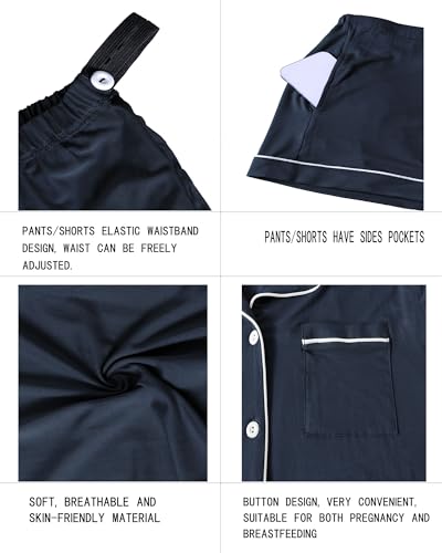 Rnxrbb Button Down Maternity Pajamas Set Nursing Postpartum Pjs Clothes - color: New-navy Blue, size: X-Small
