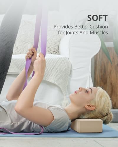 Yoga Blocks 2 Pack with Supportive Non-Slip Foam for Yoga Pilate Stretching - color: light brown
