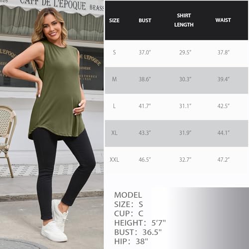 GINKANA 3 Pack Maternity Tank Tops Sleeveless Pregnancy Shirts Clothes - color: Black/Grey/Army Green, size: Medium