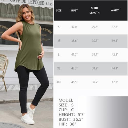 GINKANA 3 Pack Maternity Tank Tops Sleeveless Pregnancy Shirts Clothes - color: Black/Grey/Army Green, size: Medium
