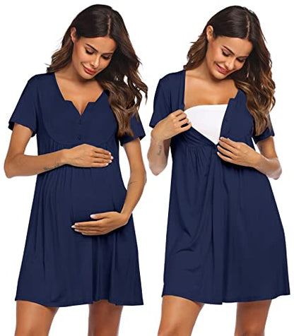 Ekouaer Labor and Delivery Gown Maternity Nursing Nightgown Breastfeeding - color: Navy Blue, size: Large