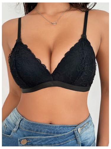 MakeMeChic Women's Nursing Bras for Breastfeeding Lace Maternity Lingerie - color: Black Solid, size: X-Large