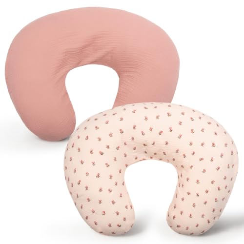 FUNUPUP Muslin Nursing Pillow Cover Replacement, Pink&Flowers - color: Pink&flowers