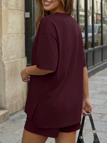 Trendy Queen Women's 2 Piece Summer Matching Set Lounge Wear with Pockets - color: Burgundy, size: Small