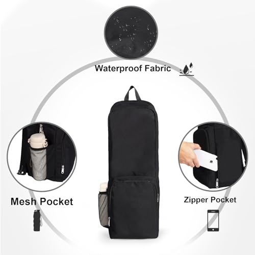 Yoga Mat Bag Carrier with Mesh & Zipper Pockets - color: Black