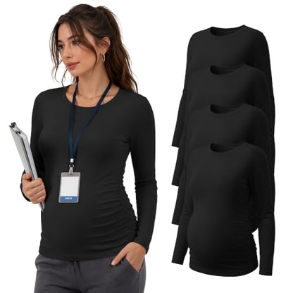 Locoowai 4 Pack Long Sleeve Maternity Underscrub Tops for Nurses - color: Black, size: X-Large