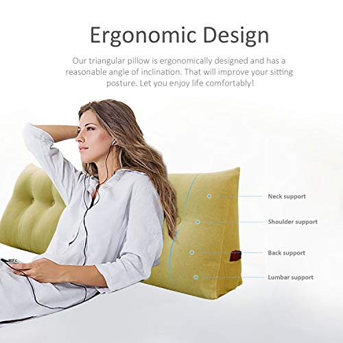 WOWMAX Wedge Body Positioners Pillow Reading Bedrest Throw Pillows Bolster Headboard Back Support Lumbar Cushion Pillow for Daybed with Removable Cover Linen Cotton Blend Pale Yellow California King - color: Pale Yellow, size: California King