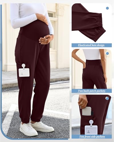 Women's Maternity Scrub Pants Pregnancy Scrub - color: Burgundy, size: Small