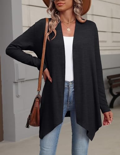 Zeagoo Lightweight Cardigan for Women Long Sleeve Open Front Cardigans - color: Black, size: Medium