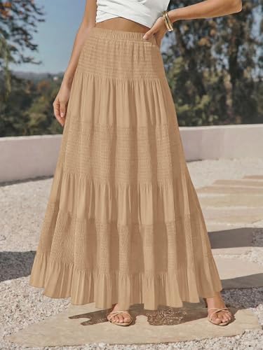 onlypuff Maxi Skirt Women Western Midi Chiffon Flowy Boho Fall Outfits - color: A-beige, size: Small