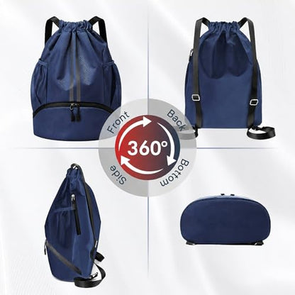 PinCute Gym Bag Drawstring Backpack for Sports, Swim, Workout, Navy Blue - color: Navy Blue