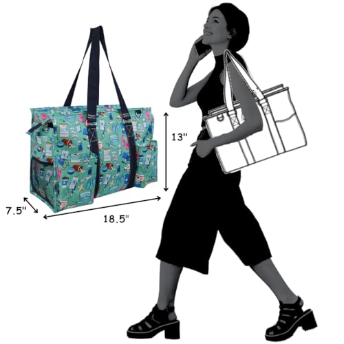 NGIL Work Tote Bag with Exterior Pockets - color: Ngil Zip-scrub Life- Navy