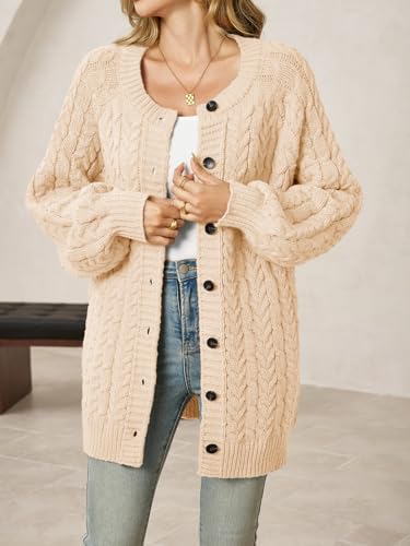 Saodimallsu Womens Cable Knit Cardigans Oversized Chunky Fall Sweater Dress - color: Apricot, size: Medium