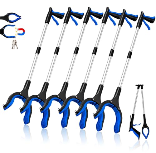 6 Pack 32Inch Trash Grabbers, LEGENDONE Upgraded Heavy Duty Foldable Cleanup Grabber Reacher Tools, Multi-Use Commercial Wide Pickup Tool for Senior, Magnet Tip| Anti-Slip Rubber| 360° Rotatation - color: 32"blue-6pack