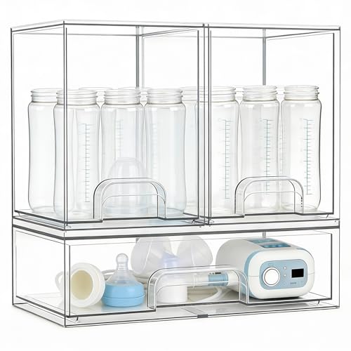 Baby Bottle Organizer, 3 Drawers Stackable Acrylic Storage - size: 3-Piece (2M+1L)