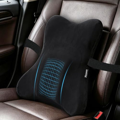 Lumbar Support Pillow, Memory Foam Back Cushion for Car & Office Chair - Black - color: Black