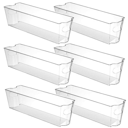 YOUNTHYE 6PCS 15inch Fridge Organizer Bins Breastmilk Freezer Storage Organizer Narrow Freezer Organizers Bins Long Clear Plastic Storage Bin for Pantry Plastic Storage Bin for Breast Milks, Freezer