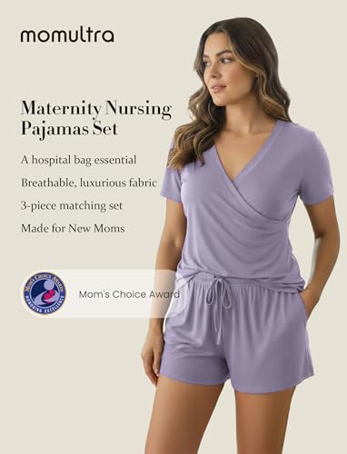 PATPAT 3-Piece Maternity Nursing Pajamas, Womens Lounge Set with Pockets - color: Mauve, size: X-Large