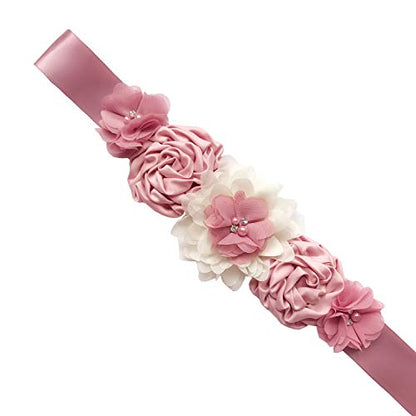 Mommy Jennie Maternity Pregnancy Sash Belt with Flower Floral - color: B-shell Pink