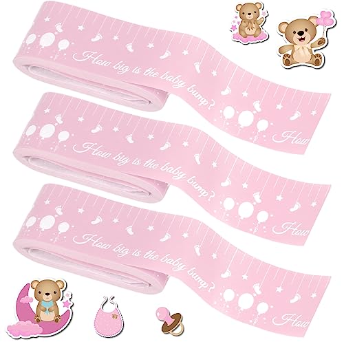 Baby Shower Games for Gender Neutral How Big is Mommys Belly Tape 150 feet Measure Baby Bump Tape Measuring Tape Pregnant Belly Bear Baby Shower Tummy Measuring Tape Party Favors Supplies Pink - color: Pink