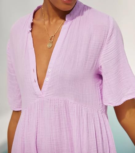 R.Vivimos Womens Summer Cotton Casual Flowy Maxi Dress - color: Lavender, size: Small