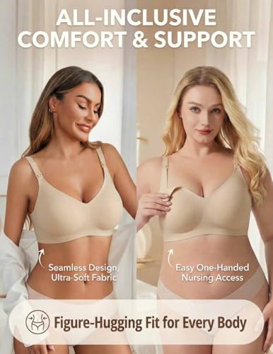 Avidlove Women's Seamless Bras Nursing Bras for Breastfeeding Tshirt Everyday Bra - color: Khaki, size: X-Large