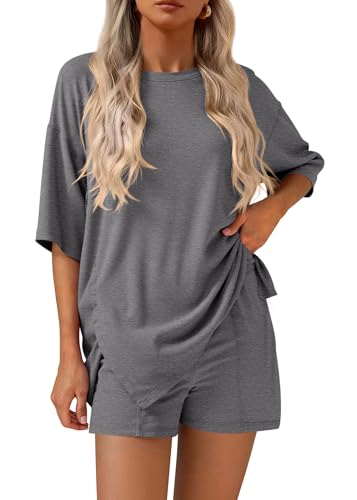KIRUNDO 2 Piece Sets for Women Summer Lounge Sets Casual - color: Dark Grey, size: Large