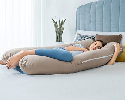 QUEEN ROSE Pregnancy Pillow, U Shaped Maternity Body Pillow, Nomad - color: Cooling Silky - Natural Nomad