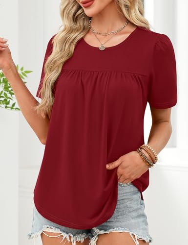 LUYAA Womens Dressy Casual Tops Short Sleeve Blouse Crew Neck Loose Fit Summer Clothes M-4XL - color: Red, size: 3X-Large