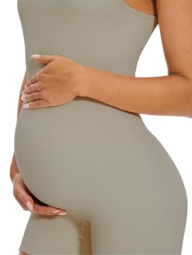 BDITANLE Maternity Workout Romper Pregnancy Yoga Ribbed One Piece Seamless Tank Top Jumpsuit - color: 08grey, size: Small
