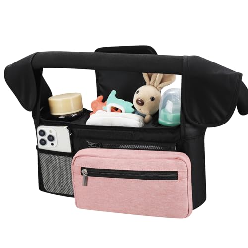 Accmor Universal Stroller Organizer with Insulated Cup Holder - color: Black/Pink Pocket