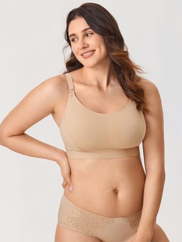 Gratlin Cotton Nursing Bra for Breastfeeding - color: Taupe Tan, size: Medium