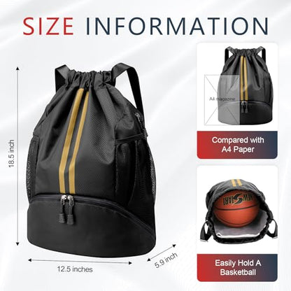 PinCute Gym Bag Drawstring Backpack for Sports, Swim, Workout, Black Gold - color: Black Gold